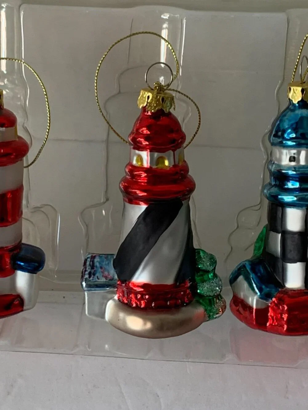 VINTAGE KURT ADLER MERCURY HAND PAINTED GLASS BLOWN LIGHTHOUSES SET OF 4